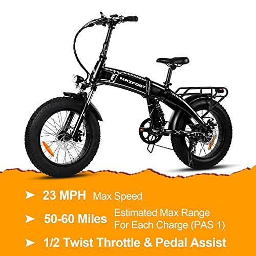 Maxfoot 20" Folding Electric Bike for Adults, 1000W Dual Suspension E-Bike, 48V Removable Battery Electric Bicycle, 50-60 Miles Snow Beach City Commuter MF-19 (Black)