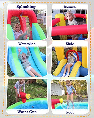 Action air Bounce House, Bouncy House with Waterslide, Gift Combo Package Included Bouncer & Waterslide, 1 Blower for 2 Inflatables, Kids Bounce House for Backyard Fun (S4CP01)