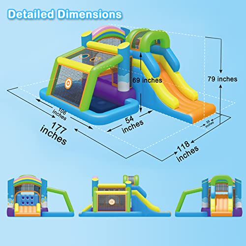 BESTPARTY Bounce House, Inflatable Bouncer with Blower Rainbow Theme, Bouncy House for Kids 5-12 Outdoor