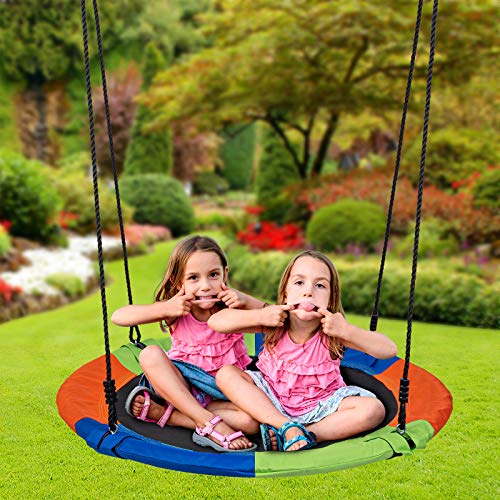 Sunnyglade 40 Inch Kids Saucer Tree Swing Set 600D Heavy-Duty Oxford Fabric Platform Swing Seat with Steel Frame & Carabiner Support 550 lb
