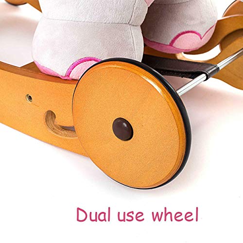 labebe - Plush Rocking Horse, Pink Ride Elephant, Stuffed Rocker Toy for Child 1-3 Year Old, Kid Ride On Toy Wooden, 2 In 1 Rocking Animal with Wheel for Infant/Toddler(Girl&Boy),Nursery Birthday Gift