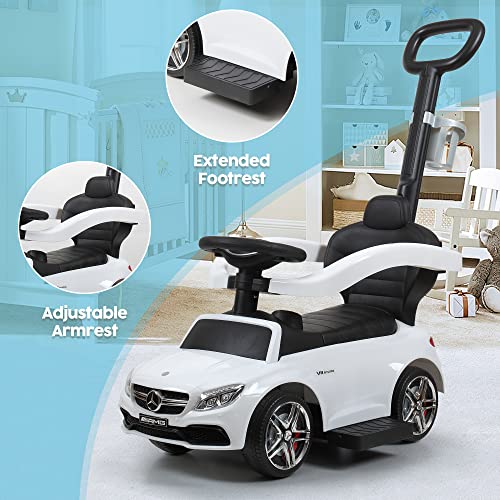 TOBBI Push Cars for Toddlers,3 in 1 Mercedes Benz Kid Ride on Toy Stroller Sliding Walking Car with Handle, Safety Bar, Cup Holder, Horn, Music, Under Seat Storage for Boys & Girls, White