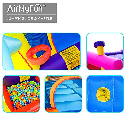 AirMyFun Inflatable Bounce House,Bouncy Castle with Air Blower,Play House with Ball Pit,Inflatable Kids Slide,Jumping Castle with Carry Bag