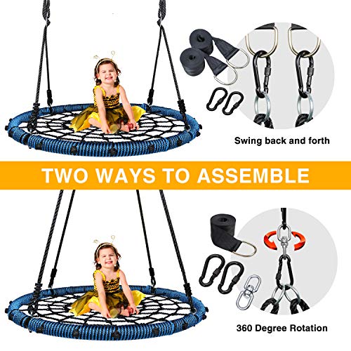 Trekassy 750lbs Spider Web Tree Swing 45 inch for Kids Adults with Swivel, 2pcs 10ft Tree Hanging Straps, Steel Frame and Adjustable Ropes