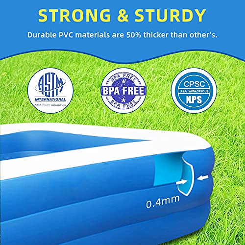 Tochiyoga Inflatable Swimming Pool, Full-Sized Family Kiddie Blow up Pool Thickened Wear-Resistant Big Above Ground Pools for Baby Kids Adults Toddlers Garden Backyard Party (120" X 72" X 24")