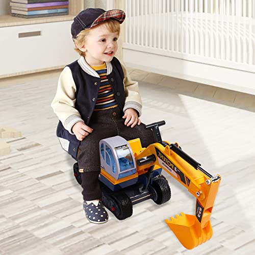 COLOR TREE Toddler Ride-on Excavator Construction Truck Toys for Kids Digger Scooter Vehicle Bulldozer Includes Helmet