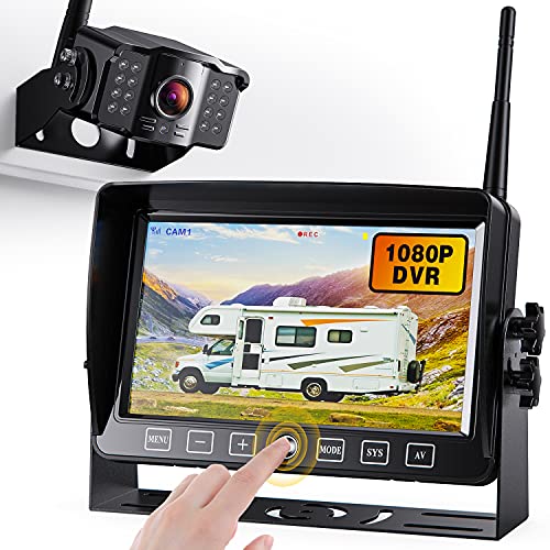 Wireless Backup Camera 7'' Monitor for RV Trailer, Extra Long Range Signal1080P Waterproof Infrared Night Vision Camera Recorder Monitor for Rear View Pickup Truck Motorhome Camper, Xroose CM1