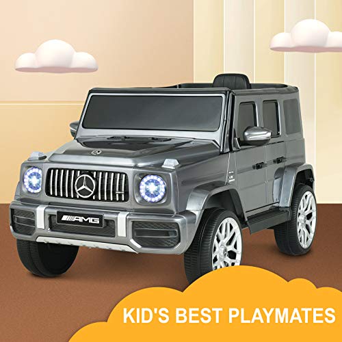 Uenjoy 12V Licensed Mercedes-Benz G63 Kids Ride On Car Electric Cars Motorized Vehicles for Girls,Boys, with Remote Control, Music, Horn, Spring Suspension, Safety Lock, LED Light,AUX, Silver Gray