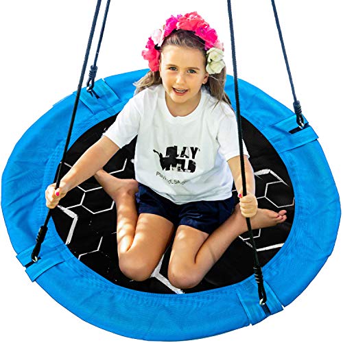 Saucer Tree Swing - 40" Round Outdoor Swing Set - NEW Improved 2020 - Attaches to Trees or Existing Swing Sets - Create Your Own Backyard Playground - Adjustable Hanging Ropes - Kids, Adults and Teens