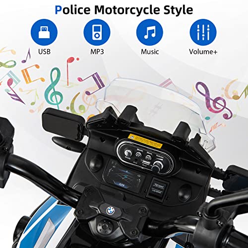 INFANS Kids Motorcycle, 12V Licensed BMW Electric Ride On Police Dirt Bike with Training Wheels, Battery Powered Off-Road Motorbike Toy with Warning Lights, Spring Suspension, Music, USB, MP3