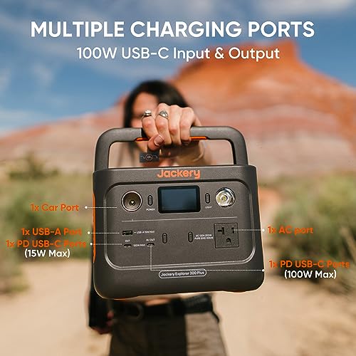 Jackery Explorer 300 Plus Portable Power Station, 288Wh Backup LiFePO4 Battery, 300W AC Outlet, 3.75 KG Solar Generator (Solar Panel Not Included) for RV, Outdoors, Camping, Traveling, and Emergencies
