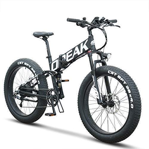 Opeak Ebike Foldable Electric Bike 750W High Speed Motor,12AH Removable 48V Ebike Battery,8 Speed,26’’4.0 Fat Tire Electric Bike Folding Ebikes Snow Beach EBikes for Adults(UNIK - Black)