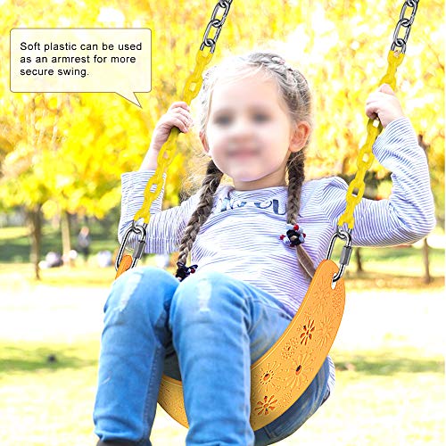 SELEWARE Heavy Duty Swing Seat with 66" Chains Plastic Coated 31.5", Tree Swing Set Seat Replacement, Outdoor Swing Sets for Adult Kid Backyard Playground Accessories (Yellow)