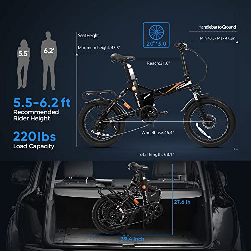 eAhora X7-Azarias 750W 28MPH Electric Bike for Adults 48V 18AH Electric Bicycle, 20IN Fat Tire Folding Ebike, Full Suspension, Shimano 7-Speed Gear, and Dual Mechanical Brakes