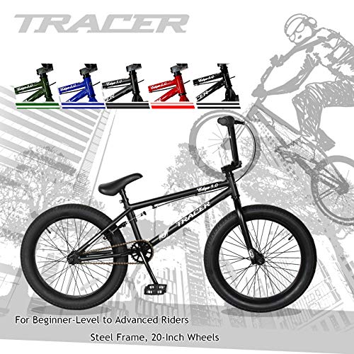 Tracer Edge, BMX Bike for Beginner Level to Advanced Riders, Freestyle, 20 Inch Wheels, Hi-Ten Steel Frame, Mutte Black