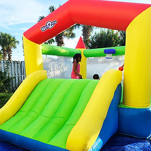 Nice2you Bounce House with Basketball Hoop, 12 x 9 x 7 ft, Dreamy Inflatable Bouncer with Big Slide for Kids, Durable Jump Castle with 380W Air Blower for Indoor Outdoor Backyard Party (Green)