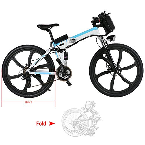 Angotrade 26 inch Folding Electric Bike Mountain E-Bike 21 Speed 36V 8A Lithium Battery Electric Bicycle for Adult Teen (White)