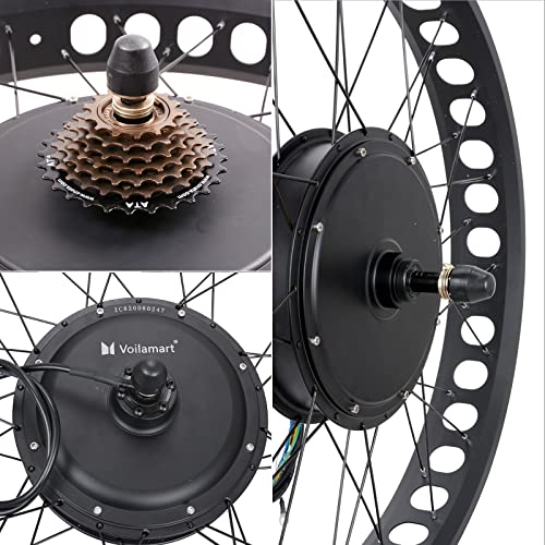 Voilamart 26" Electric Bicycle Conversion Kit Rear Wheel, with 3.23" Width Rim 48V 1500W E-Bike Powerful Hub Motor Kit with Intelligent Controller and PAS System, Restricted to 750W for Road Bike