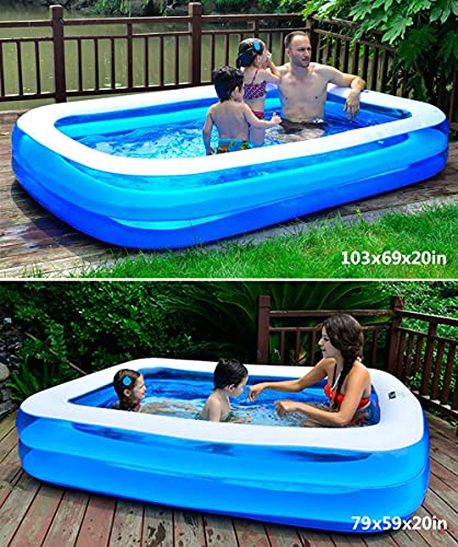 Inflatable Swimming Pool,103"x69"x20" Thickened Family Full-Sized Pool, Oversized Kiddie Lounge Pool with Electric Air Pump, Outdoor Blow Up Pool for Backyard,Garden, Water Party for Age 3+