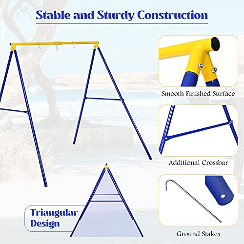 Costzon 550lbs Metal Swing Stand Full Steel Swing Frame, Heavy Duty Extra Large A-Frame Swing Sets for Backyard All Weather w/Ground Stakes, Great for Indoor Outdoor Garden Playground (Swing Frame)