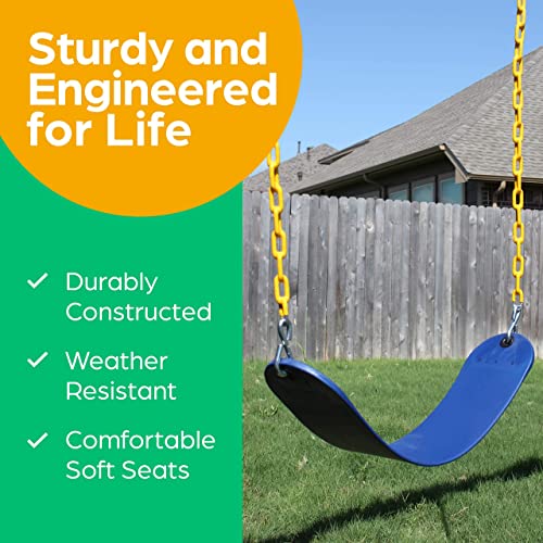 Jungle Gym Kingdom Outdoor Swing Seat Replacement - Pack of 2 Replacement Swings for Swingsets for Outside with Plastic Coated Chains and 4 Hooks, Playground Accessories, Blue