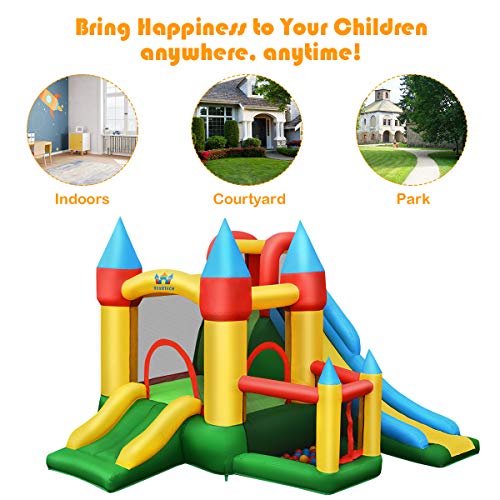 BOUNTECH Inflatable Bounce House, 6-in-1 Kids Bouncy Castle with Slides, Ocean Ball Pool, 60 Balls, Climb Wall, Basketball Rim, Including Carry Bag, Stakes, Repair Kit (with 780W Air Blower)