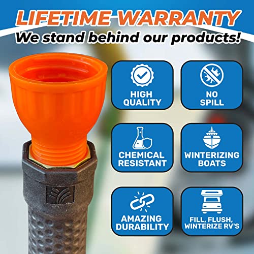 RV Antifreeze No Splash Bottle Adapter with Male and Female Twist Connect, Used to Winterize RV Camper Marine Garden Hose to Bottle