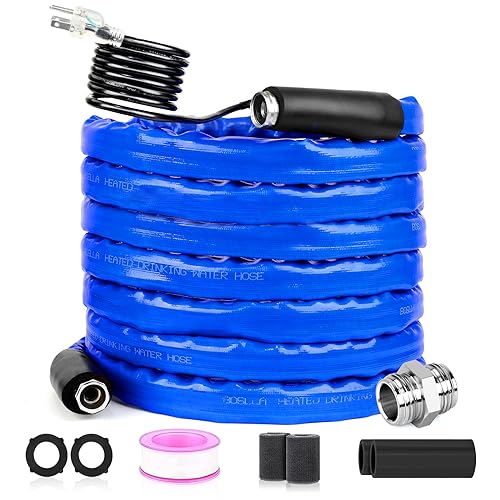 boslla Heated Water Hose 50FT, Energy-Saving RV Heated Water Hose Drinking Freeze Protection Down to -45°F, Inner Diameter 5/8", BPA Free, Heated Water Hose for RV, Campers, Garden, RV Accessories
