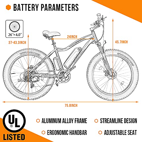 ECOTRIC Electric Bike Fat Tire Adults 500W Bicycle 26" Ebike 36V Powerful 12.5AH Removable Lithium Battery Fork Suspension Snow Beach Mountain E-Bike Shimano 7-Speed UL Certified (Blue)