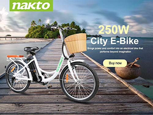 NAKTO 22" Electric Bike 250W Electric Bicycle Sporting City Ebike for Female with 36V 10Ah Lithium Battery