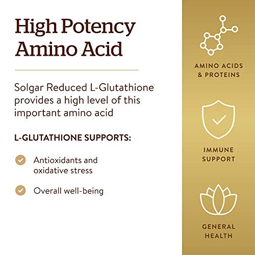 Solgar Reduced L-Glutathione 250 mg, 30 Vegetable Capsules - Antioxidant Support - Free Form Amino Acids - Non-GMO, Vegan, Gluten Free, Dairy Free, Kosher - 30 Servings