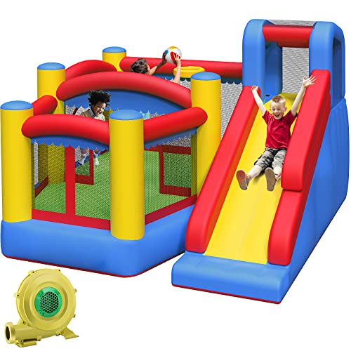 TotGuard Bounce House, Inflatable Bouncy House for Kids Inflatable Bouncer with 750W Blower, 10ft 10ft 6.9ft Jump House with Long Slid for Indoor Outdoor Backyard, mall, Great Gifts for Kids