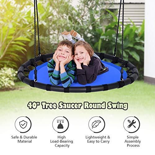 Costzon 40" Flying Saucer Tree Swing, Round Swing for Kids Adults with Adjustable Heights & Multi-ply Rope, 600 Lbs Round Swing for Indoor & Outdoor Play, Great for Tree, Backyard (Blue)