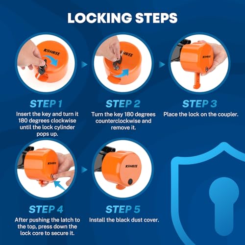 Kohree Heavy Duty Trailer Coupler Lock, RV Trailer Locks fit 2-5/16 inches, 2", 1-7/8" Couplers, Durable Structural Steel Safety Lock with 4 Keys & 4 Dust Covers, Orange