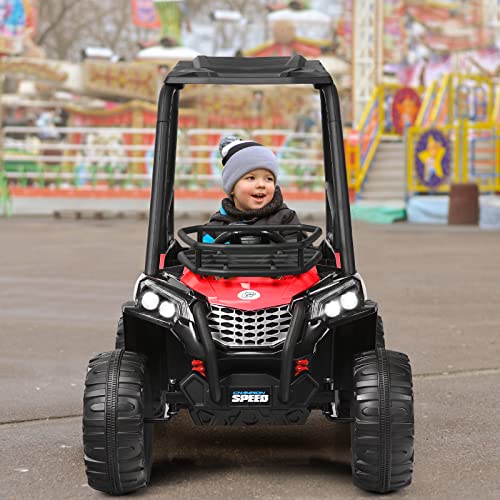 Costzon Ride on Car, 12V Battery Powered UTV w/Remote Control, LED Lights, Music, Storage, MP3 & USB Port, Spring Suspension, Rear Wheel Motorized Vehicle for Boy Girl, Electric Car for Kids (Red)
