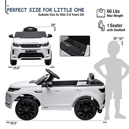 JOINATRE Licensed Land Rover Ride On Car, 12V Battery Powered Electric Vehicle w/Parent Remote Control, LED Light, Horn, Music Bluetooth, Gift for Boys Girls (White)