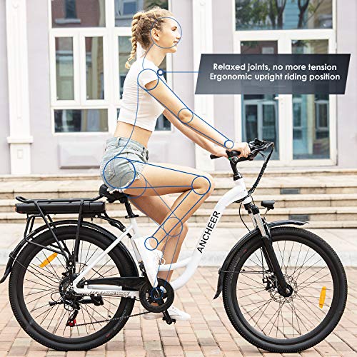 ANCHEER 26" Aluminum Electric Bike, Adults Electric Commuting Bicycle with Removable 12.5Ah Battery, Professional Derailleur with 6 Speed, Full Throttle/Pedal Assist City Ebike