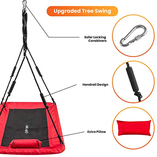 LITTLELOGIQ Tree Swing for Kids, 59 Inch Outdoor Swing Sets for Backyard, Flying Platform Swing Seat with 2 Hanging Straps, 700lb Capacity, Adjustable Ropes, Gift for Adults, Boys, Girls - Red