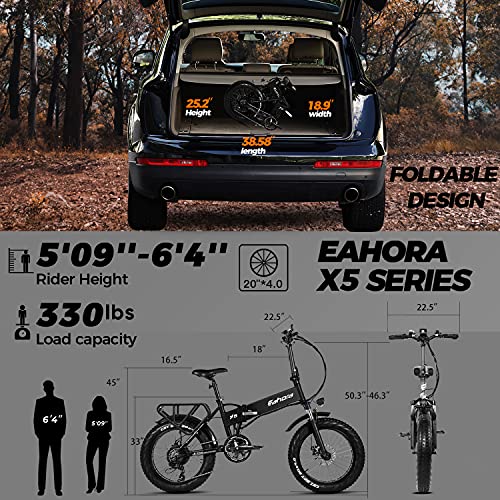 Electric Bike, Eahora X5 20 Inch Fat Tire Foldable E-Bike 750W Off-Road Electric Commuting Bicycles 750W Hub Motor 48V 15Ah Adult Electric Bike Snow Bicycle Ebike with Power Assist and 7-Speed (BLACK)