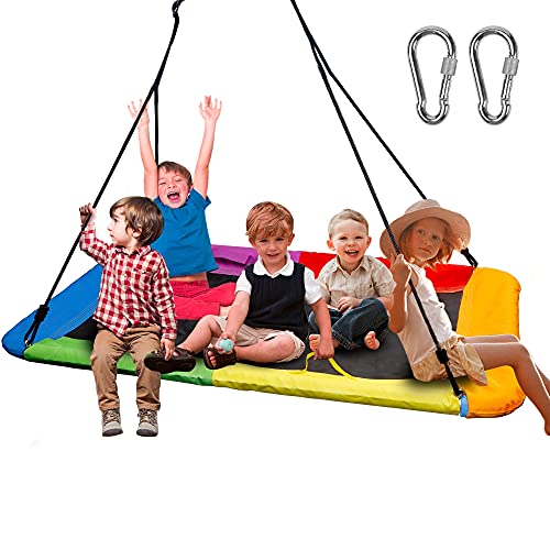 Juegoal Giant Platform Swing for Kids Adults, Large 32" x 60" 800 lb Weight Capacity, Children Rope Tree Colorful Rectangle Swing Saucer Durable Steel Frame for Hanging Outdoor, Resistant Waterproof