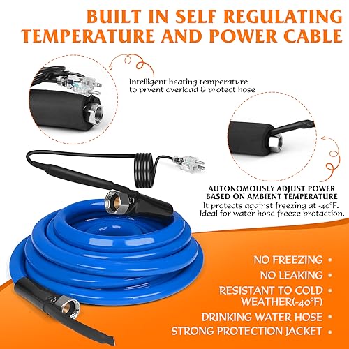 Heated Water Hose for RV,Heated Drinking Water Hose with Thermostat,Lead and BPA Free,1/2"Inner Diameter,Temperatures Down to -40°F Self-Regulating,Blue Appearance (25FT)