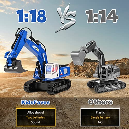 Remote Control Excavator Toys for Boys, 11 Channel Metal Shovel RC Construction Vehicles, 1/18 Scale Toys Gifts for Kids Boys Girls Age 4-7 8-12 Year Old