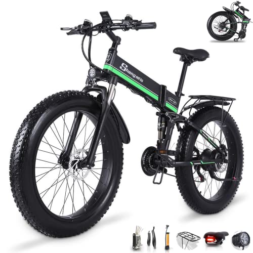 Shengmilo MX01 Electric Bike Adults 1000W Motor Folding Ebike 48V-13Ah Lithium-Ion Removable Battery Snow Beach Mountain 26" Fat Tire 21-Speed CE RoSH UL Certified