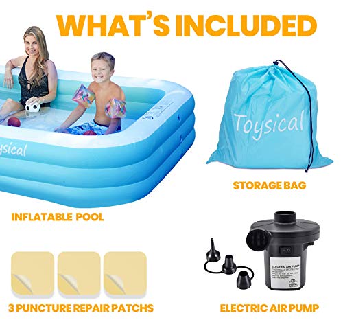 Toysical Family Pool Inflatable With Pump - 118 x 72 x 22" Swimming Pools for Kids and Adults or The Entire Family - More Durable than other blow up pools for adults - Includes Patches