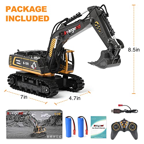 kolegend Remote Control Excavator Toy 16 Inch, 9 Channel RC Construction Vehicles Hydraulic Haulers Digger Toys Gift for 6 7 8 9 10 Years Old Kids Boys