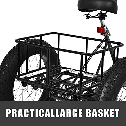 Ongmies Adult Tricycle Cruise Bikes 24" with Basket, 3 Wheels Trike, 1/7 Speed 3-Wheel for Shopping, with Installation Tools, Comfortable Bicycles, for Men and Women, Load Capacity 330 lbs (Dark-20)