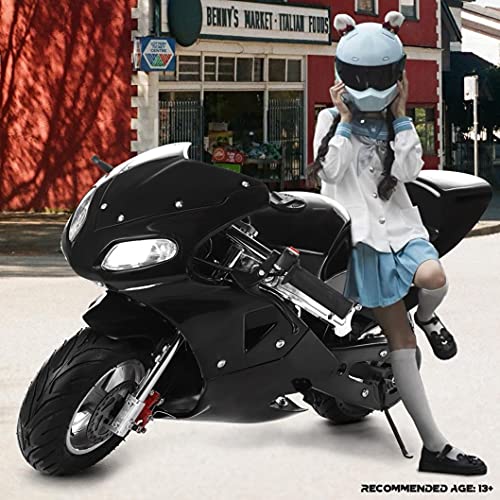 Printasaurus Gas Pocket Bike with 49cc 2 Stroke, Support Up to 200 lbs, 2021 Perfect Mini Pocket Bike for Kids (Black)