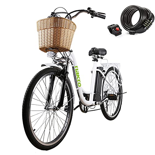 Electric Bikes for Adults,NAKTO 350W Electric City Bicycle-Up to 30 Miles- Removable Battery, Shimano 6-Speed and Dual Shock Absorber, 26" Electric Commuter Bike for Adults with Free Lock