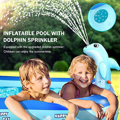 Betheaces Inflatable Pool with Dolphin Sprinkler - Swimming Kiddie Pool Toys Sprinkler for Kids Toddlers Boys Girls, Summer Pool Toys for Outdoor Indoor 78 × 55 inches