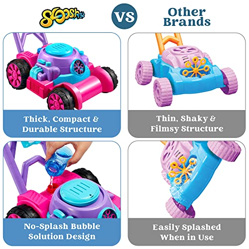Sloosh Bubble Lawn Mower Toddler Toys - Kids Toys Bubble Machine Summer Outdoor Toys Games, Automatic Bubble Mover Push Toy for Age 1 2 3 4 Year Old Preschool Baby Boys Girls Birthday Gifts (Pink)